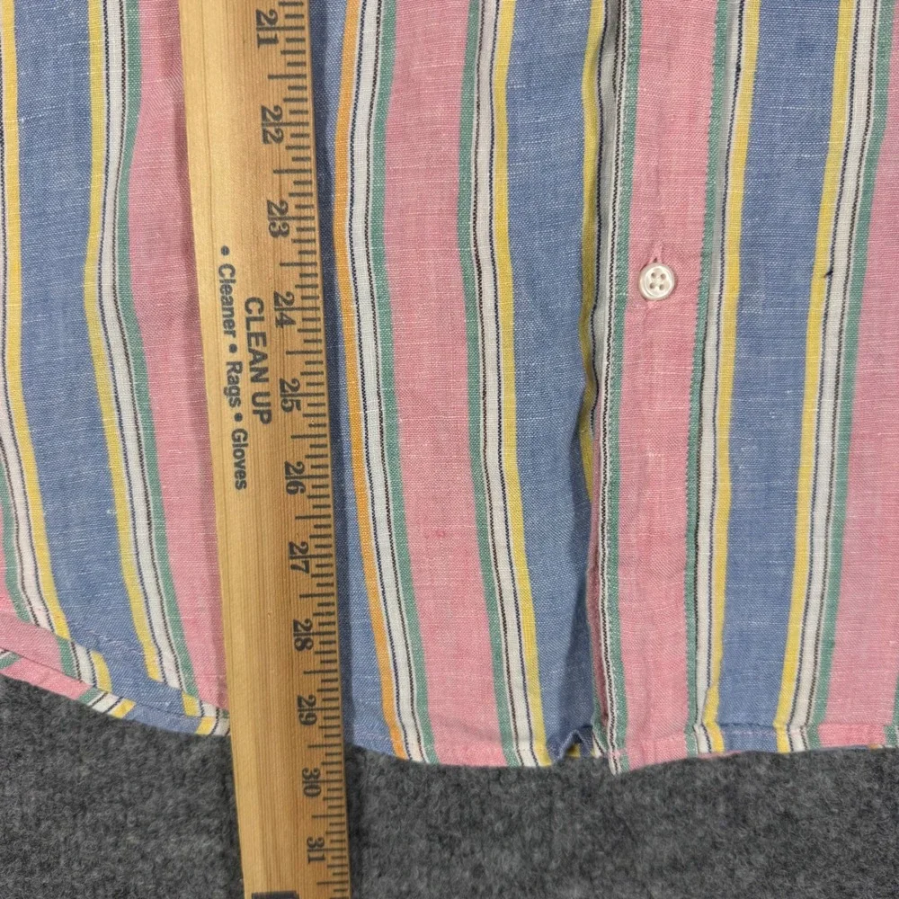 J.Crew Irish Linen Shirt Classic Mens L Pink Blue Stripe 100% Linen EUC